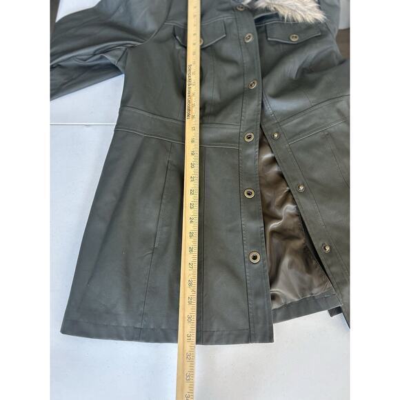 -Anthropologie Maeve Kellie Faux Leather Coat in‎ Green Size 16 - Picture 6 of 12